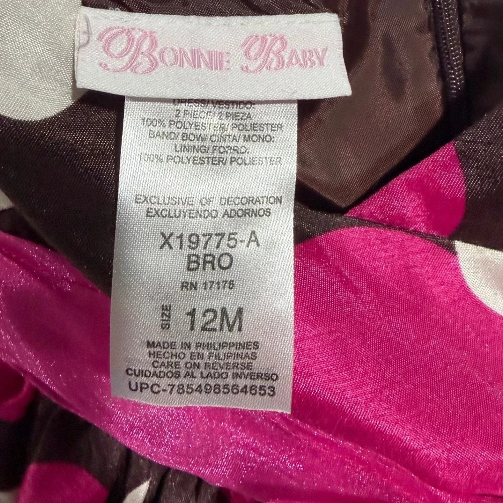 Bonnie Baby Polka Dot Party Dress Pink Brown 12M With Bloomers